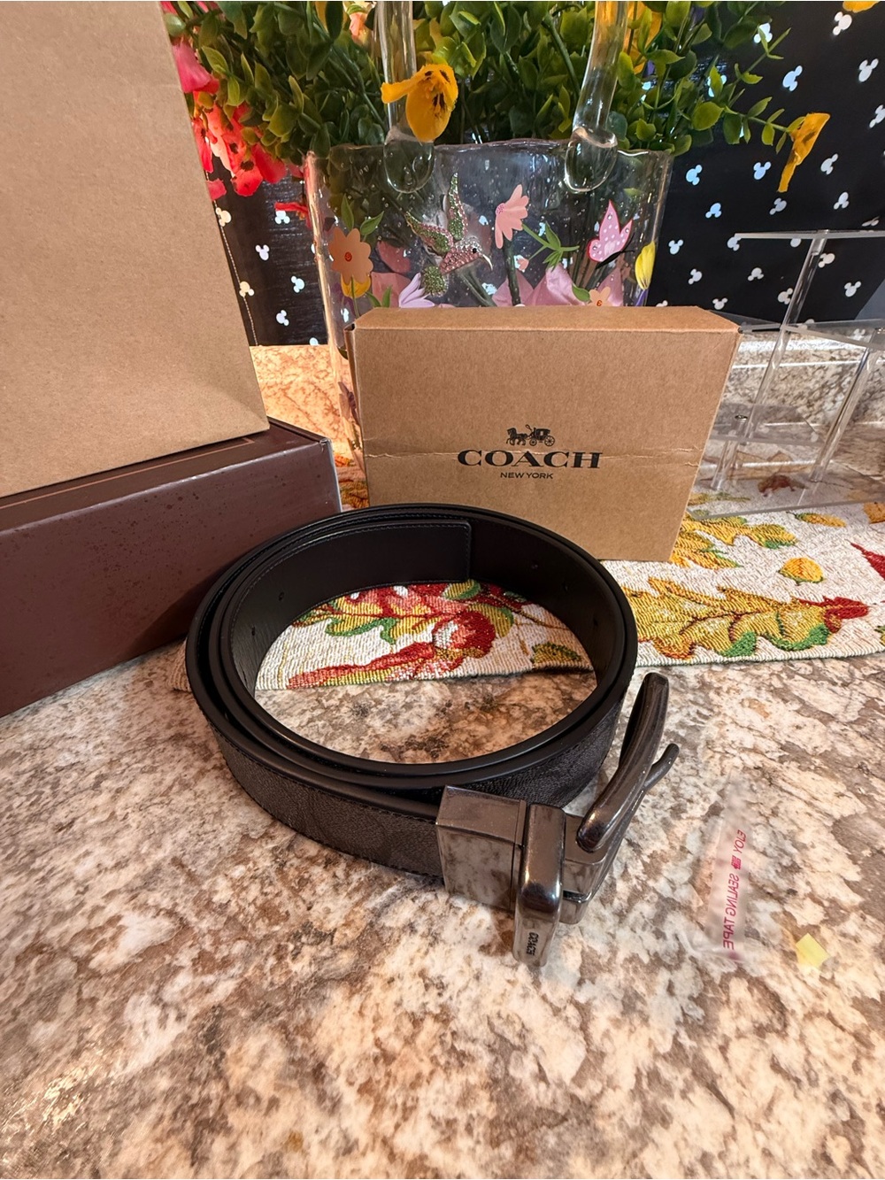 Coach Men’s Black Leather Belt with Silver-Tone Buckle